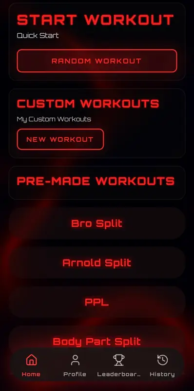 Olympus - Home screen with workout programs