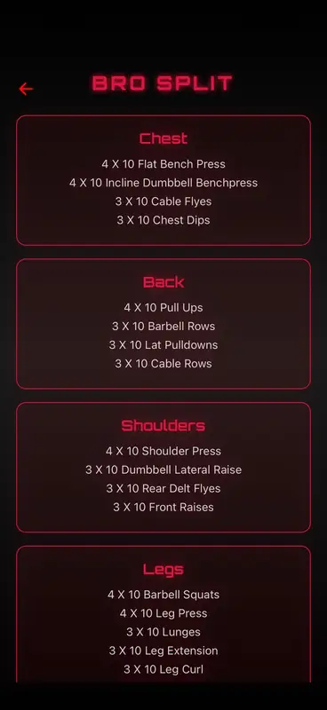 Olympus - Bro Split workout detail